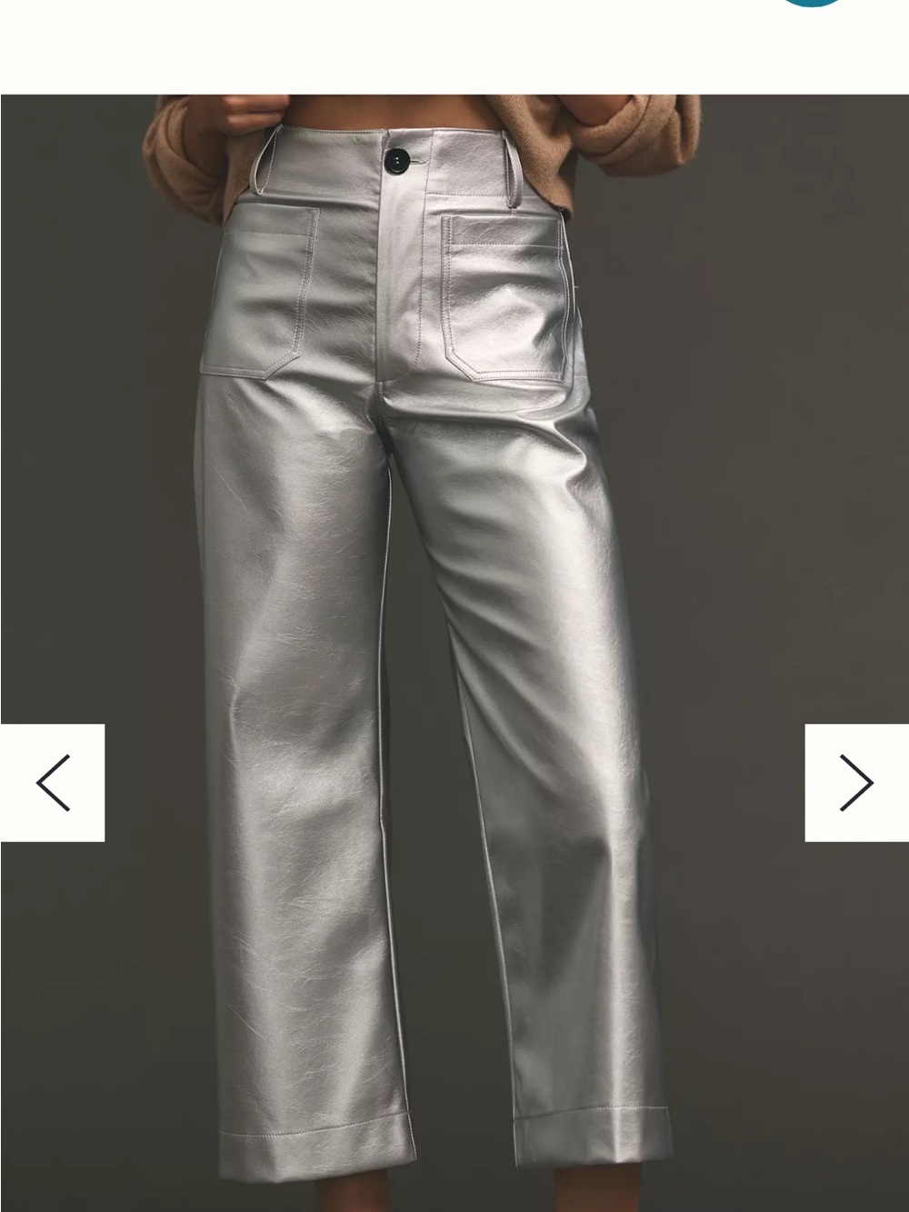 Maeve The Colette Cropped Wide Leg Silver Metallic Faux Leather Pants Size 30 - Picture 11 of 11